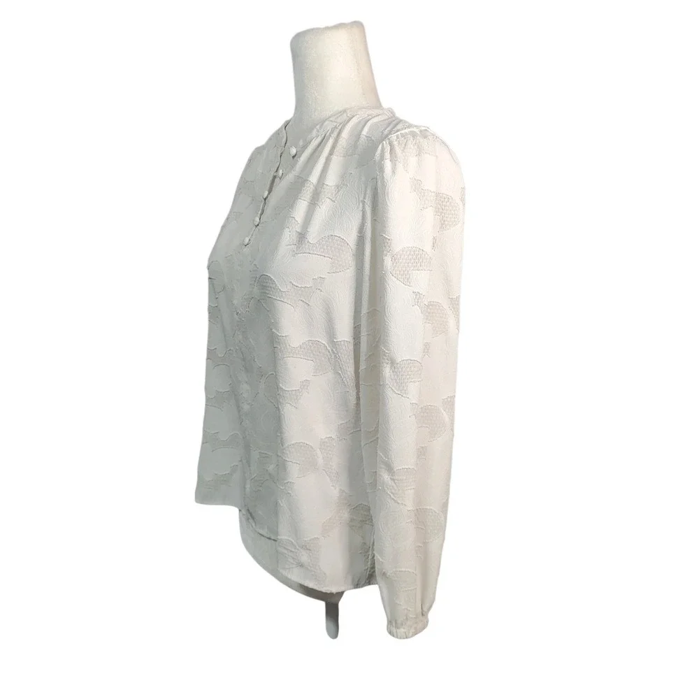 Banana Republic White Top Floral Jacquard Blouse Coquette Ethereal Petite Small